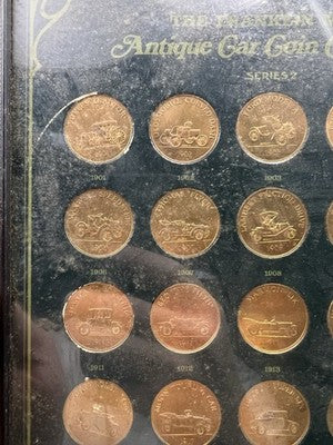 Franklin Mint Antique Car Collection 25 Medal Set in Display Frame Used