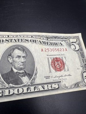 1963 $5 USN United States Notes Red Seal Bill XF EF Extra Fine Circ #623