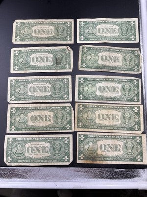 Lot of 10 VERY CIRC 1957 1935 $1 Dollar Silver Certificate Blue Seal Notes #82