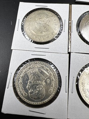 Lot of 9 Mexico 10% Silver Peso Jose Morelos Coins Circulated