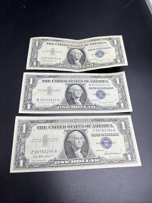 Lot of 3 1957 $1 One Dollar Blue Seal Silver Certificates VF Very Fine #329
