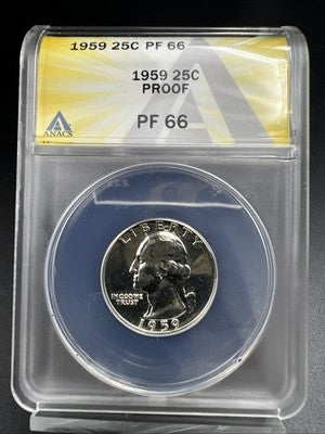 1959 25c Washington 90% Silver Proof Quarter Coin PF66 ANACS #60