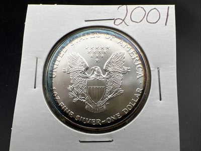 2001 1 Oz ASE American Silver Eagle Coin Gem BU UNC Halo Toning Toner SKU#A