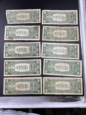 Lot of 10 VERY CIRC 1957 1935 $1 Dollar Silver Certificate Blue Seal Notes #09