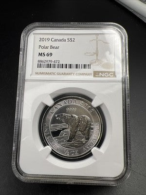 2019 Canada S$2 1/2 Oz Canada Silver Polar Bear Coin NGC MS69 Certified #472