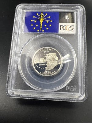 2002 S Proof Silver Indiana Statehood Quarter Coin PCGS PR69 DCAM #338