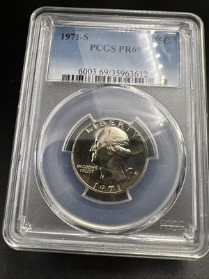 1971 S 25c Washington Copper Nickel Quarter Coin PR69 PCGS #612