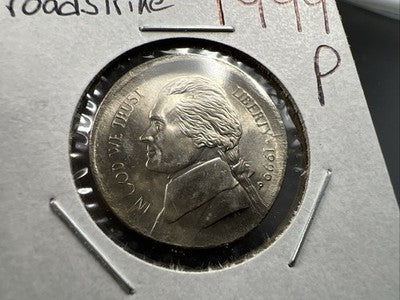 Large Centered Broadstrike 1999 P 5c Jefferson Error Nickel Gem BU Full Steps