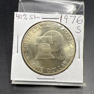 1976 S $1 Ike Bicentennial Eisenhower 40% Silver Dollar Coin BU UNC In 2x2 SKU#A