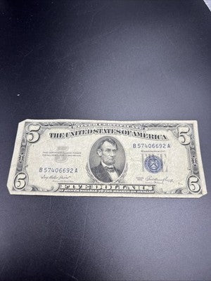 1953 $5 US Silver Certificate Note Five Dollar Bill VG Very Good Circ #692
