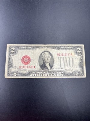 1928 F $2 USN United States Note Red Seal Bills G Circ #333 Neat Serial #