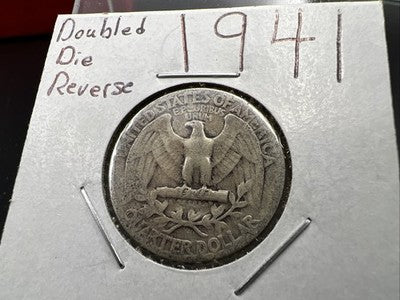 1941 25c Washington Silver Quarter Coin AG Very Circ Double Die Reverse Variety