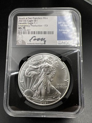 2021 S Emergency Production 1 Oz American Silver Eagle Moy Signature NGC MS70 #7