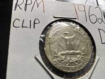 1962 D 25c Washington Silver Quarter Coin Double Clipped Planchet Error + RPM