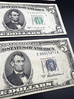 $5 Bill Collectors Lot 2x 1953 $5 Silver Certificate 1950 C FRN & 1963 USN Circ