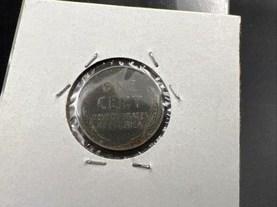 1943 P 1c Lincoln Wheat Cent Steel penny Clipped Planchet error
