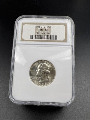 1954 S 25c Washington Silver Quarter Coin Gem BU Certified MS66 NGC #040