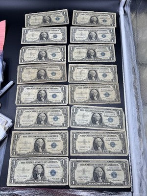 Lot of 16 VERY CIRC 1957 1935 $1 Dollar Silver Certificate Blue Seal Notes #81
