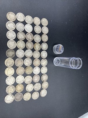 50 Coin Barber 90% Silver Dime Roll AG About Good Circ Conditions SK#g
