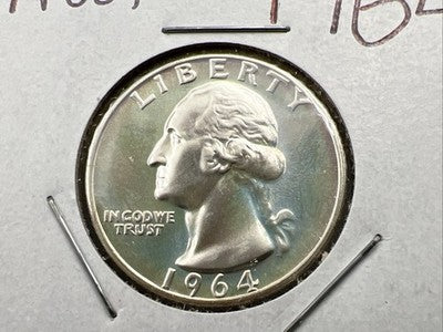 1964 25c Proof Washington Silver Quarter Coin Gem Proof Neat Toning - Blazer!