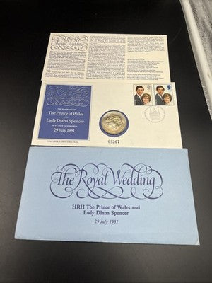 1981 Royal Wedding Commemorative Crown Prince Of Wales Lady Diana w/ FDOI Stamp