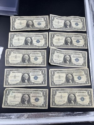 Lot of 10 1957 $1 One Dollar Silver Certificate Blue Seal Notes G / VG #147