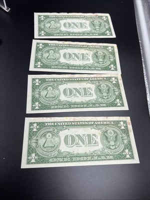 Lot of 4 1935 D $1 US Silver Certificates XF Details Stain - 3 notes Consecutive