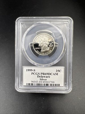 1999 S 25c Delaware State Statehood Silver Quarter Coin PR69 DCAM #700