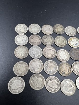 50 Coin Barber 90% Silver Dime Roll Full Rim Good Circ Conditions SK#g