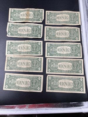 Lot of 10 1957 $1 One Dollar Silver Certificate Blue Seal Notes G / VG #017