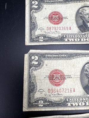 Lot of 5 1928 G $2 USN United States Note Red Seal Bills G / VG Circ #024