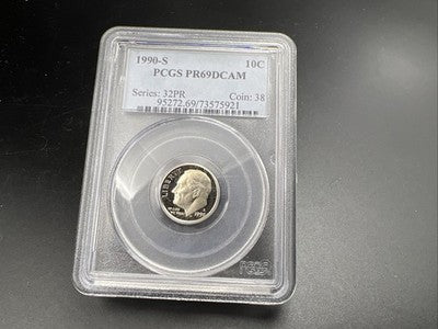 1990 S 10c Roosevelt Copper Nickel Dime Coin PCGS PR69 DCAM #921