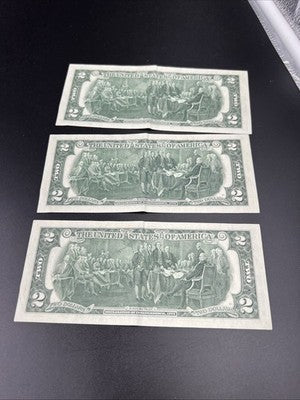 3 Consecutive 1976 $2 Bicentennial Two Dollar Bills VF Fancy Serial #09999433