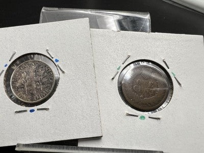 95 Years of US Coins Set 1960 10c VF / XF Silver Dime & 1865 Indian Cent Coin AG