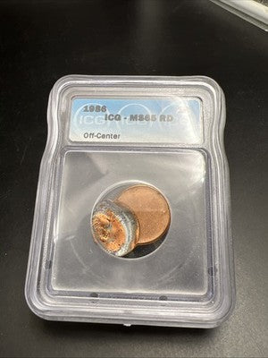 1986 P 1c Major Off Center Error Lincoln Memorial Cent Penny Coin ICG MS65