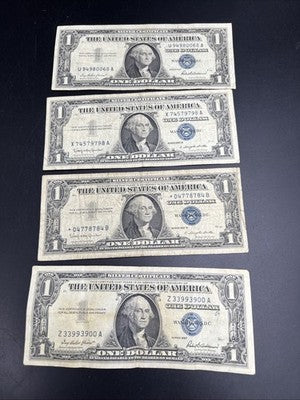 Lot of 4 1957 $1 One Dollar US Silver Certificates Neat Serial Numbers #3399