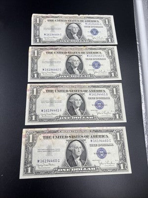 Lot of 4 1935 D $1 US Silver Certificates XF Details Stain - 3 notes Consecutive