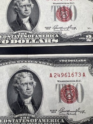 Lot of 4 1953 1963 $2 USN United States Red Seal Notes VF Very Fine #329