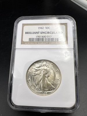 1942 P 50c Walking Liberty Silver Half Dollar Coin NGC BU Brilliant Uncirculated
