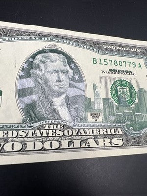 2003 A $2 FRN US State Colorized Two Dollar Bill Oregon Choice UNC