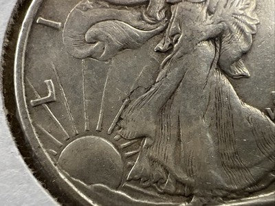 1942 50c Walking Liberty Silver Half Dollar Coin OBV Lamination VF Circ