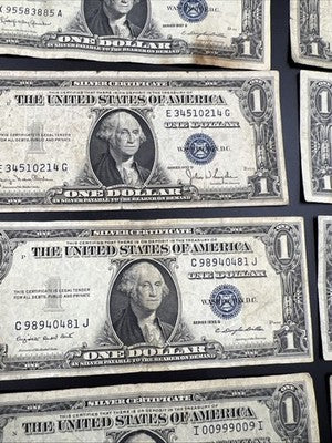 Lot of 10 VERY CIRC 1957 1935 $1 Dollar Silver Certificate Blue Seal Notes #09
