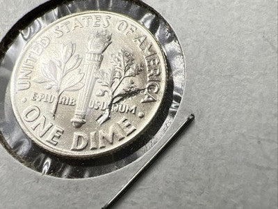 1964 P 10c Roosevelt Silver Dime Coin Major Struck Thru Error Reverse CH BU