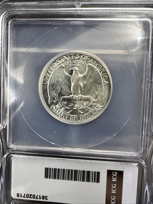 1961 P 25c Washington Silver Quarter Coin ICG MS66
