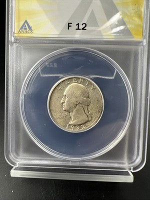 1932 S 25c Washington Silver Quarter Coin ANACS F12 Fine Key Date #703