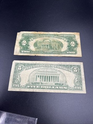 Star * Note Collector's Lot 1953 $2 & 1963 $5 USN Red Seal Notes Very Circ #67
