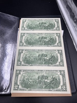 4 Note Souvenir Sheet 2003 US $2 Two Dollar FRN Federal Reserve Notes in Book #B