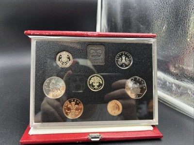 1987 UK United Kingdom Proof Set Red Leather Box COA #a