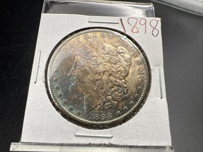 1898 P $1 Morgan Silver Dollar Coin AU About UNC Neat Toning Toner #a
