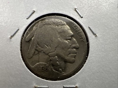 1936 5c Buffalo Nickel Coin Fine Circulated Double Die Reverse Variety